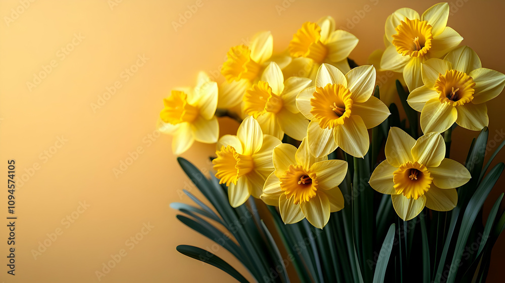 Yellow Daffodils on a Yellow Background Photo Yellow Daffodils on a Yellow Background Photo