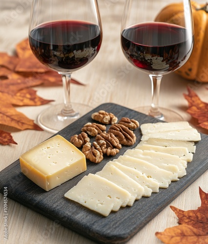 Enjoying a cozy wine and cheese pairing with a touch of autumn ambiance