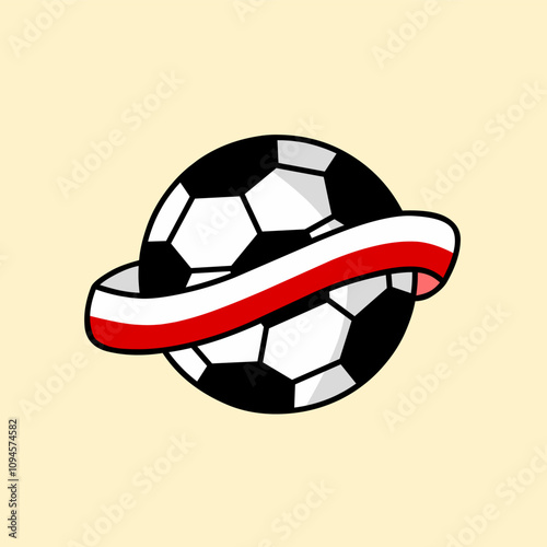 Vector illustration of a classic soccer ball wrapped in a polland flag ribbon, symbolizing national pride and sports enthusiasm. Perfect for any soccer themed event. photo