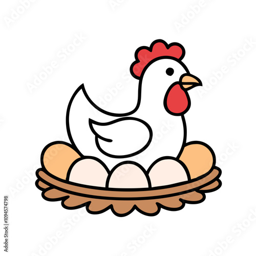 Hen Sitting on Eggs in Nest icon