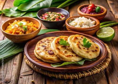 Delicious Pupusas from El Salvador: A Traditional Dish with Cheese, Beans, and Pork Rind, Perfectly Served on a Rustic Plate for an Authentic Culinary Experience