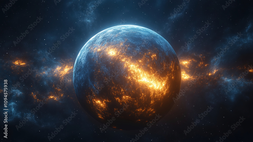 Bright planet engulfed in flames in outer space exhibiting a stunning cosmic scene. Generative AI