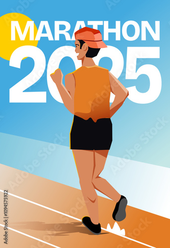 Marathon Runner 2025 - Minimalist Sports Vector Illustration with Sunset