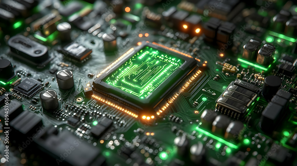 Green Glowing Circuit Board Illustration Green Glowing Circuit Board Illustration