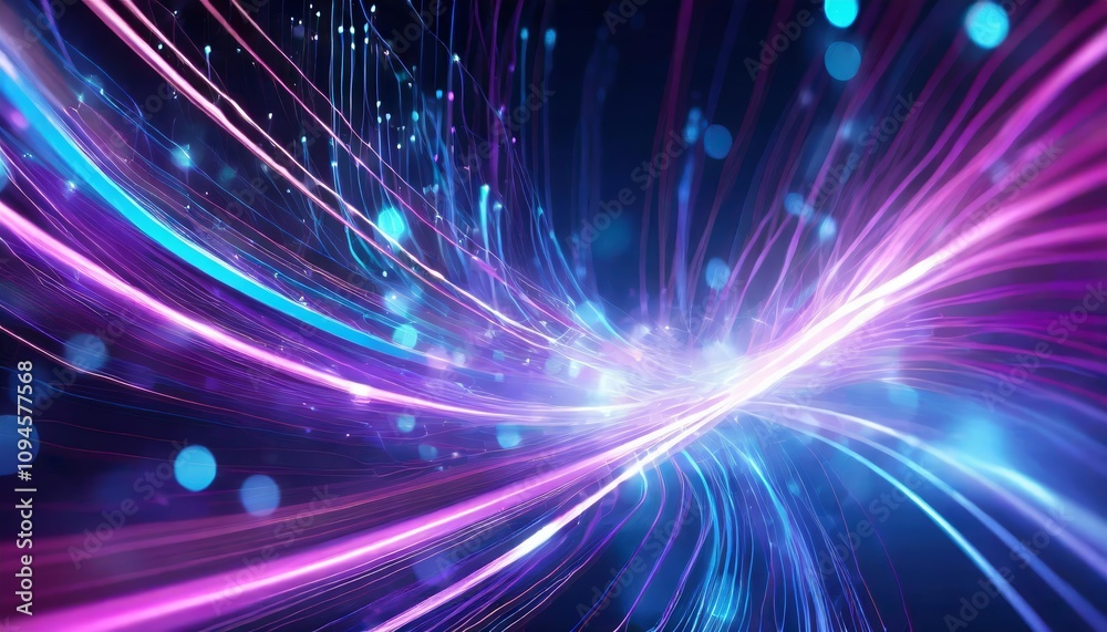 Vivid Abstract Futuristic Background Featuring Pink and Blue Neon Glowing High-Speed Wave Lines in Motion, Perfect for Technology-Themed Designs and Modern Digital Art Inspiration