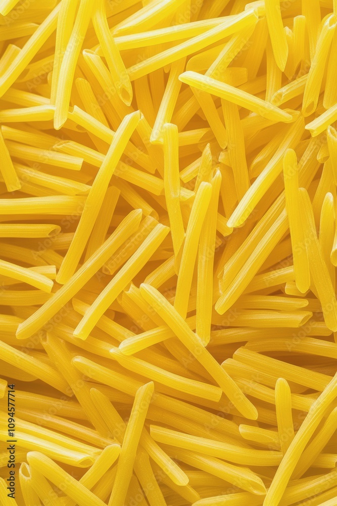 Long strands of yellow pasta displayed against a neutral background for culinary use Long strands of yellow pasta displayed against a neutral background for culinary use