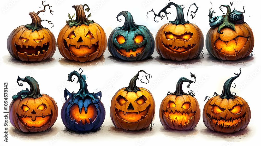 Spooky Halloween Jack-O-Lanterns Illustration Spooky Halloween Jack-O-Lanterns Illustration