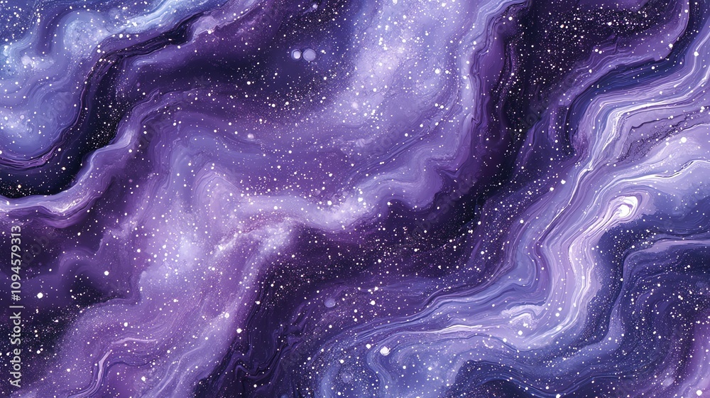 Obraz premium A vibrant abstract representation of cosmic space with swirling purples and stars.
