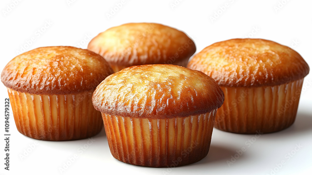 Four Delicious Golden Brown Muffins, Food Photography Four Delicious Golden Brown Muffins, Food Photography