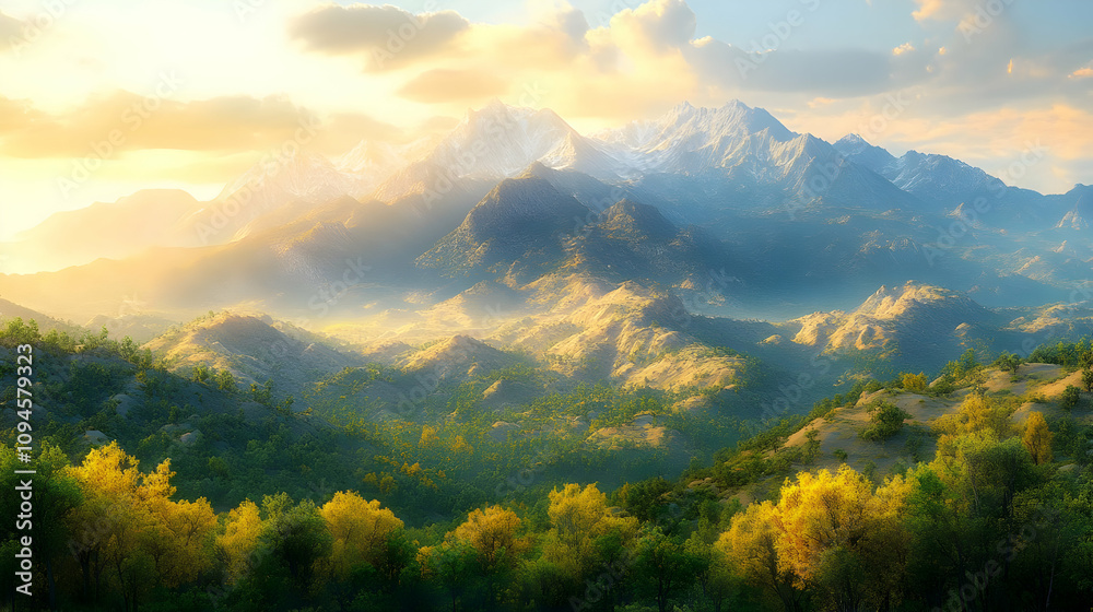 Mountain Range Scenic Landscape Illustration Mountain Range Scenic Landscape Illustration