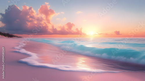Pink Sunset Beach, Sea, And Sky Illustration