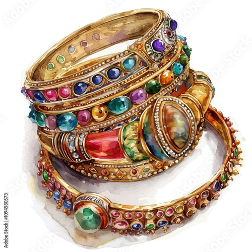 A watercolor drawing of Indian Bangles, isolated on a white background. Indian Bangles vector.