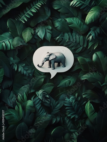 White elephant silhouette surrounded by lush green foliage in nature