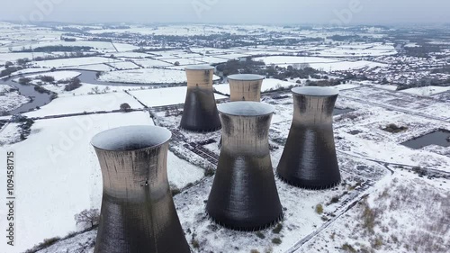 Willington Power Station Cooling Towers Blanketed in Snow