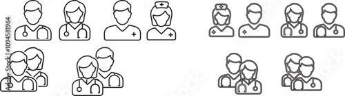 Doctor and Nurse line icons set. Vector illustration on a white background. Editable stroke