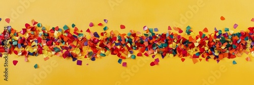 Colorful confetti scattered on bright yellow background for celebration and f...