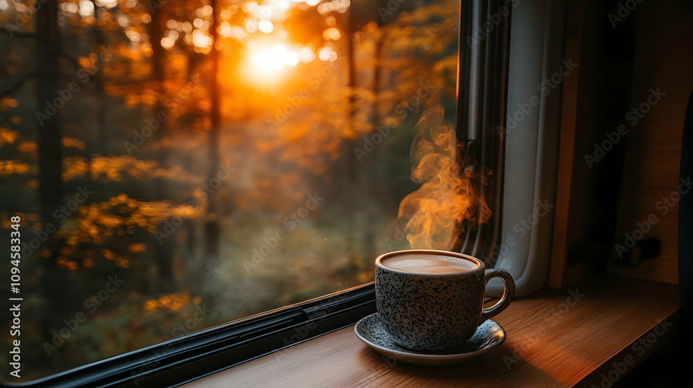 Autumn Forest Sunset Coffee - Photo Autumn Forest Sunset Coffee - Photo