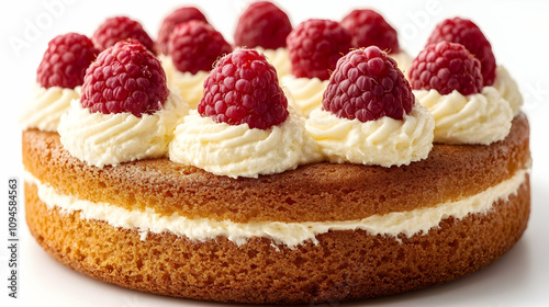 Vanilla Cake With Whipped Cream and Raspberries - Food Photography