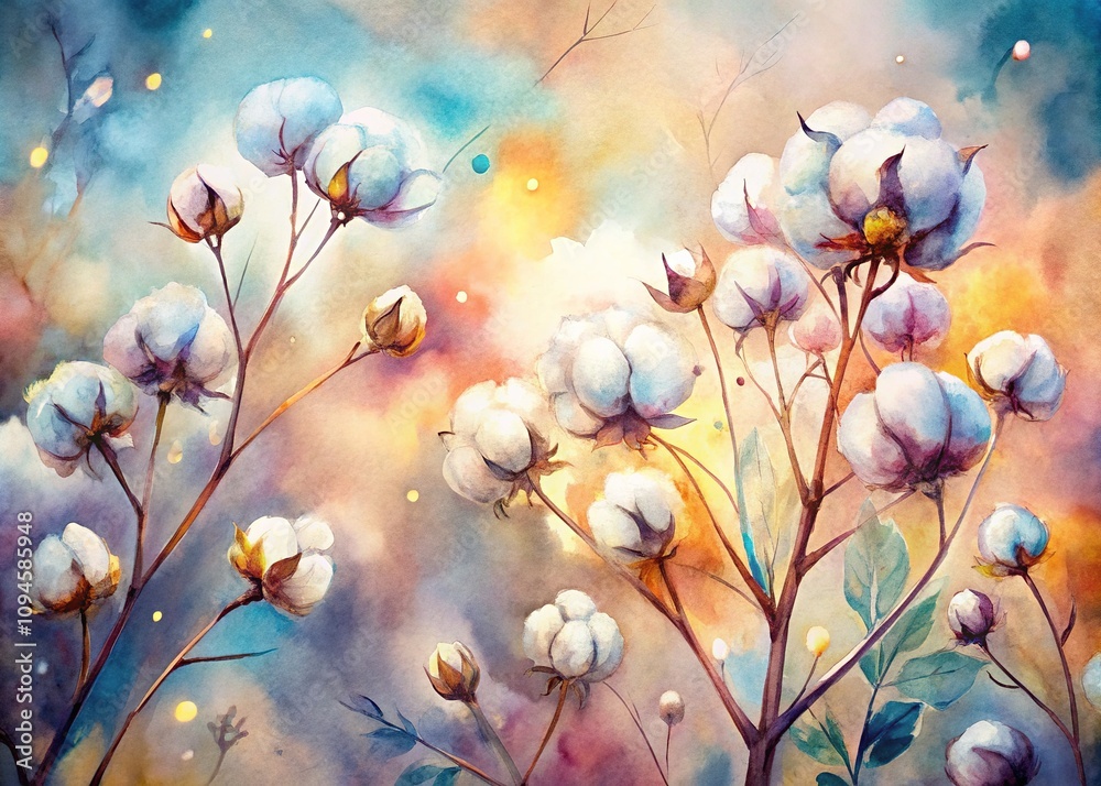 Fototapeta premium Abstract floral illustration in watercolor cotton: gentle pastel blooms.