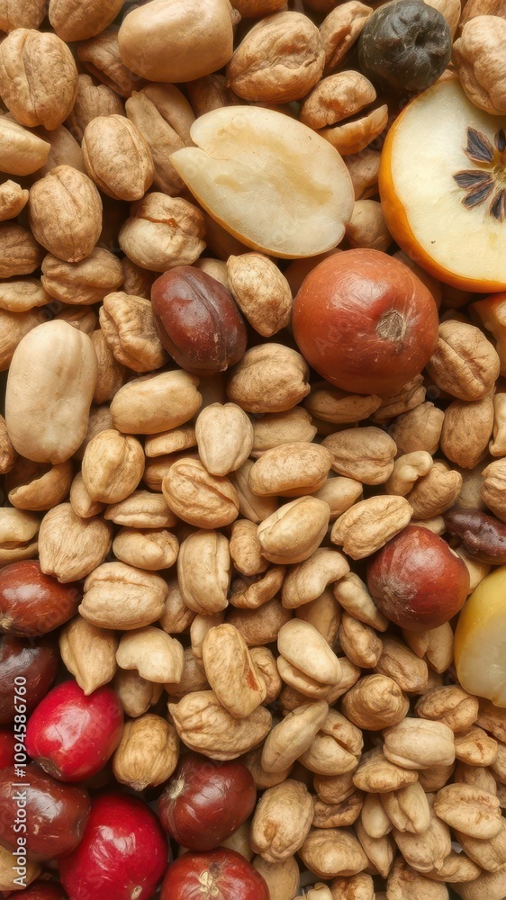 Close-up shot of a variety of textured foods like nuts, seeds, fruits, and vegetables, diet concept Close-up shot of a variety of textured foods like nuts, seeds, fruits, and vegetables, diet concept