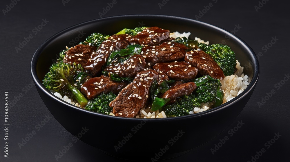 A hearty bowl filled with tender beef and vibrant green broccoli sits atop a bed of fluffy rice. This dish showcases a balance of flavors and textures, perfect for a nutritious meal. A hearty bowl filled with tender beef and vibrant green broccoli sits atop a bed of fluffy rice. This dish showcases a balance of flavors and textures, perfect for a nutritious meal.