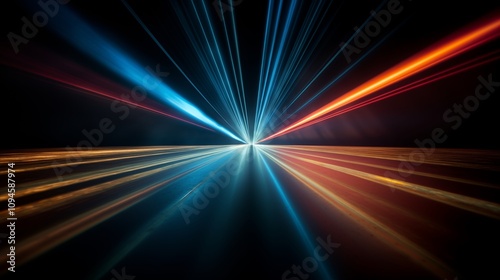 laser beams casting colorful streaks across a dark background empty space in the center Studio lighting setup,generative ai illustration