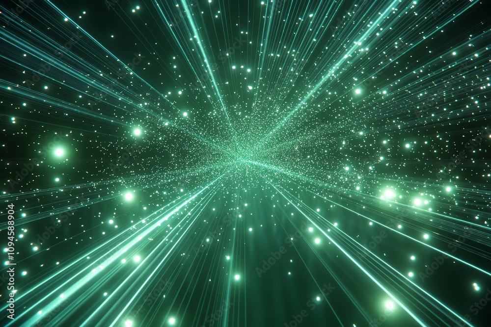 A dynamic representation of light rays and particles in a cosmic space. A dynamic representation of light rays and particles in a cosmic space.