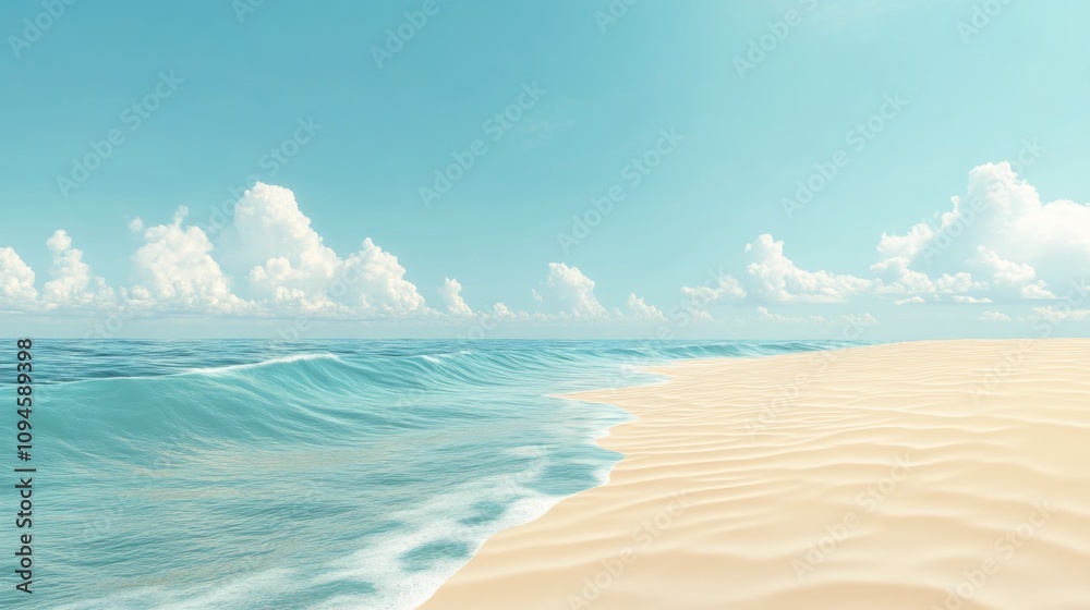 A View of the Ocean and Sandy Beach Under a Blue Sky with White Clouds