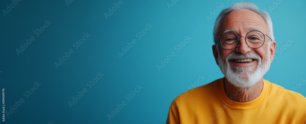 Obraz premium Smiling Senior Man with a Bright Expression on blue Background. 