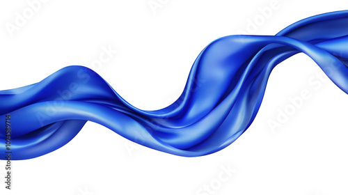 Flowing blue silk fabric background, soft texture isolated on transparent background, png cut out