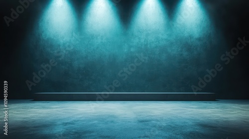 Moody Teal Studio Background Concrete Platform Spotlights Grunge Wall