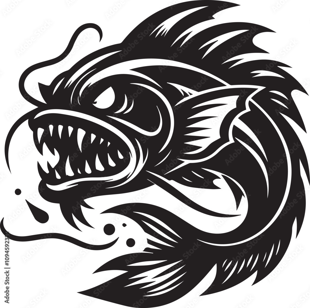 Fototapeta premium Angry catfish with sharp fins and an arched back vector silhouette