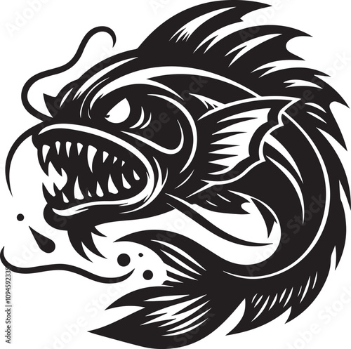 Angry catfish with sharp fins and an arched back vector silhouette