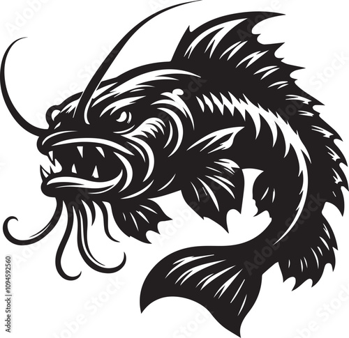Angry catfish with sharp fins and an arched back vector silhouette