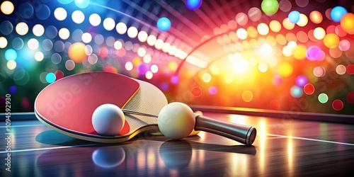 Dynamic Ping Pong Racket and Balls Composition with Copy Space for Sports and Design Elements, Perfect for Creative Projects and Promotions in Table Tennis and Recreation