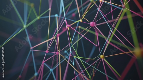 Colorful network is connecting points with lines in plex form. photo