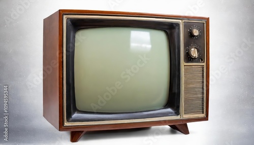 A classic vintage retro TV television set, featuring an empty blank screen and a timeless design, isolated on a white background to emphasize its nostalgic charm and historical significance.