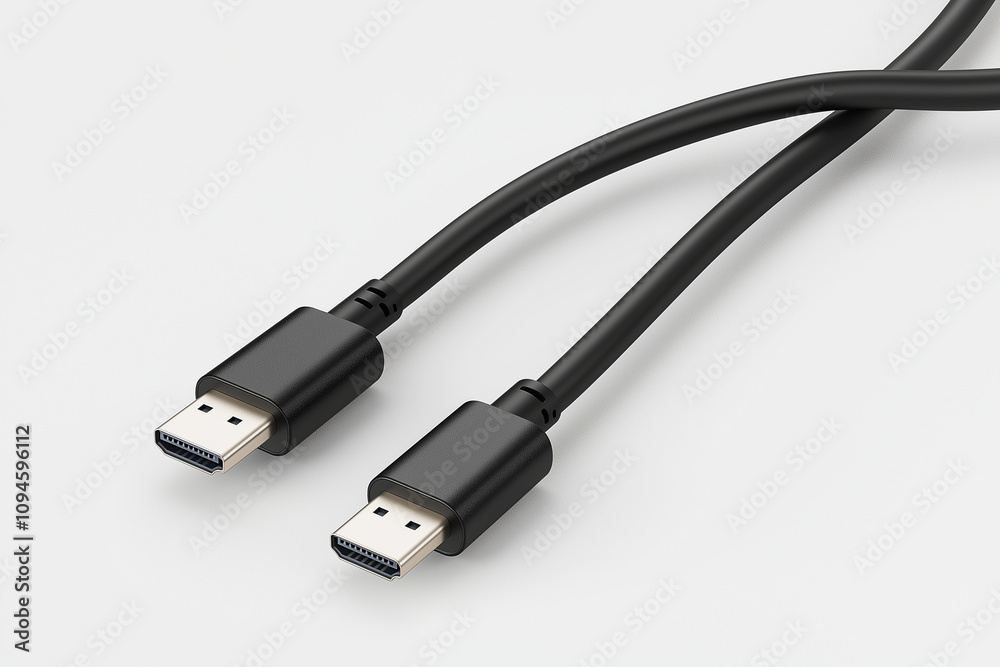 Black ultra-high-density male-to-female mini-micro USB Type-C cable on a white background, a hyper-realistic 3D model rendering of a game item. Black ultra-high-density male-to-female mini-micro USB Type-C cable on a white background, a hyper-realistic 3D model rendering of a game item.