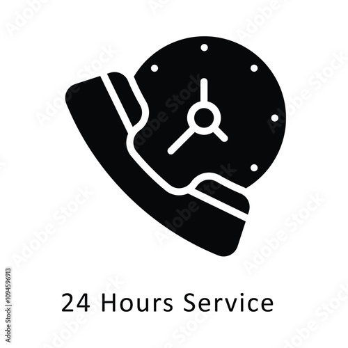 24 Hours Service   vector Filled Outline Icon. ...  .. Eps 10 file