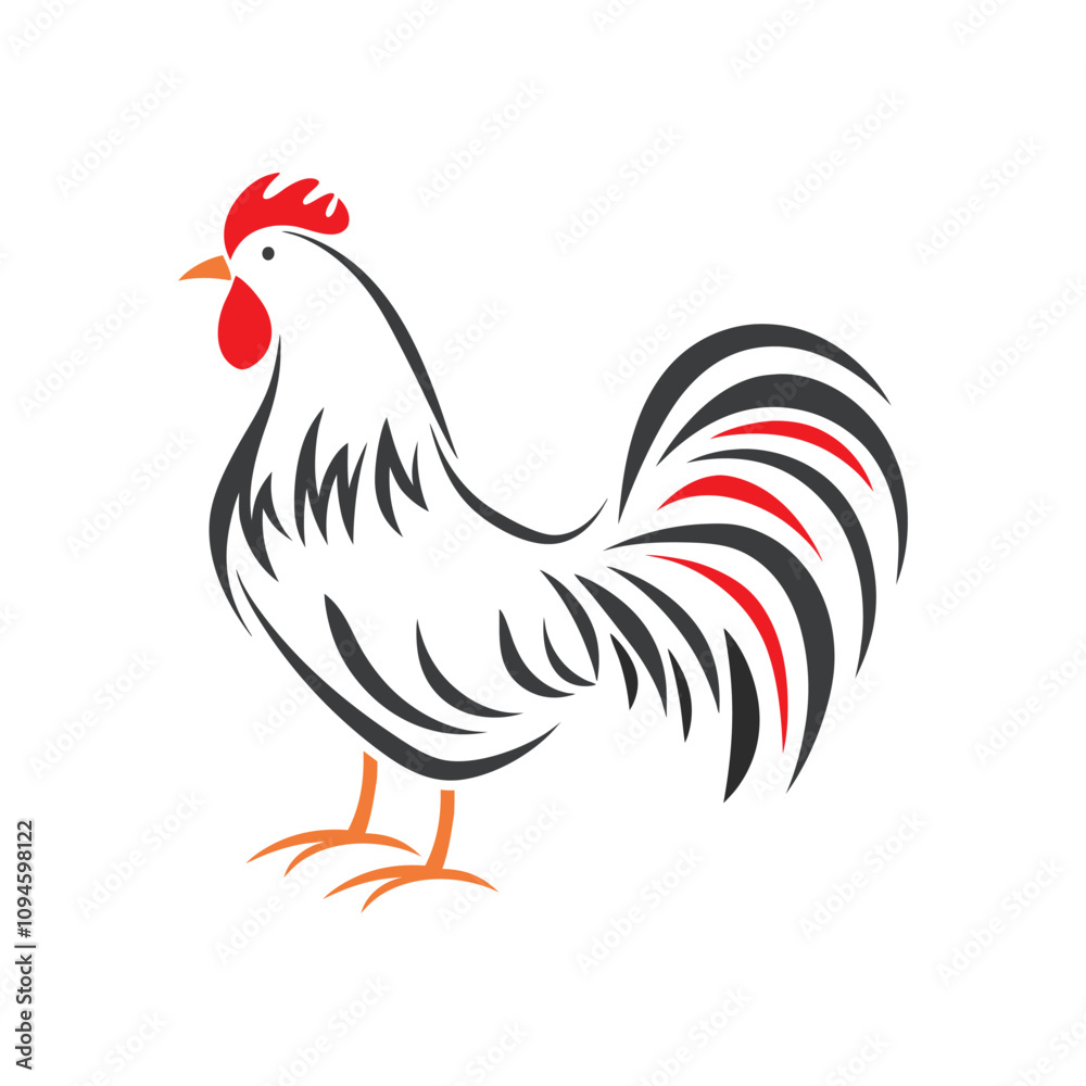 Fototapeta premium Rooster illustration with flat and minimal colors.
