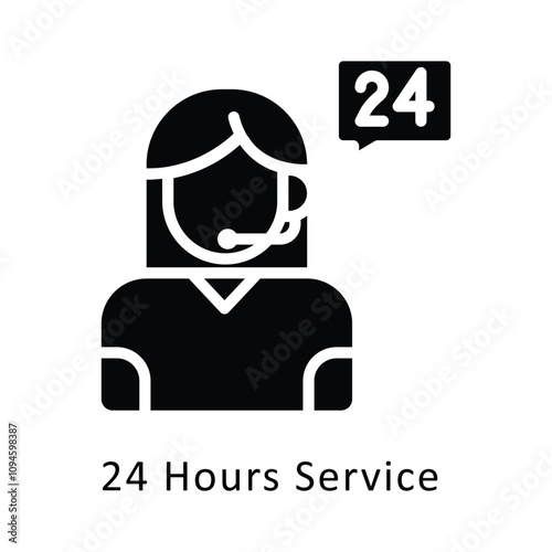 24 Hours Service  vector Filled Outline Icon. ...  Eps 10 file