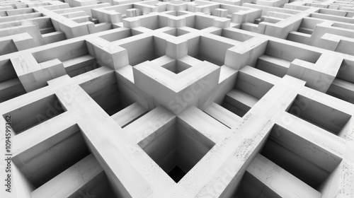 Exploring abstract mazelike patterns contemporary art space digital artwork bold monochrome tones top view unique design concepts