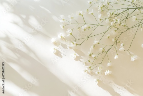 Delicate white flowers casting shadows on a soft background, evoking tranquility and beauty.