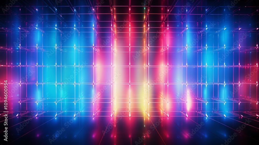laser lights glowing in a neon grid pattern empty space on the right side Soft Natural Light,generative ai illustration laser lights glowing in a neon grid pattern empty space on the right side Soft Natural Light,generative ai illustration