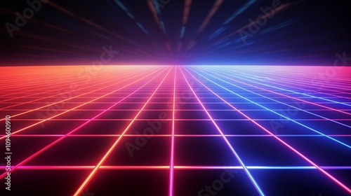 laser lights glowing in a neon grid pattern empty space on the right side Soft Natural Light,generative ai illustration