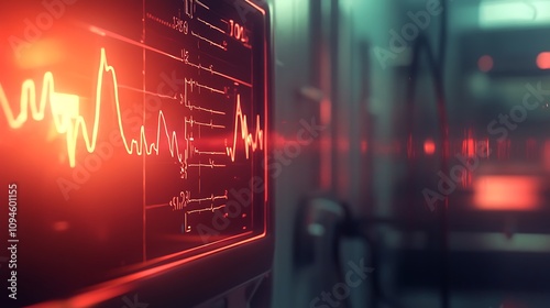 A Glowing Heartbeat Monitor in a Futuristic Medical Facility. AI Generated photo