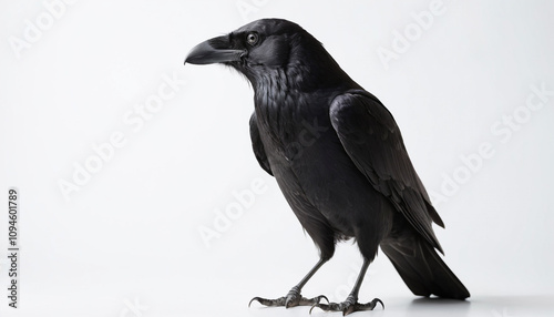 Black Crow on White Background – Minimalist Bird Photography.