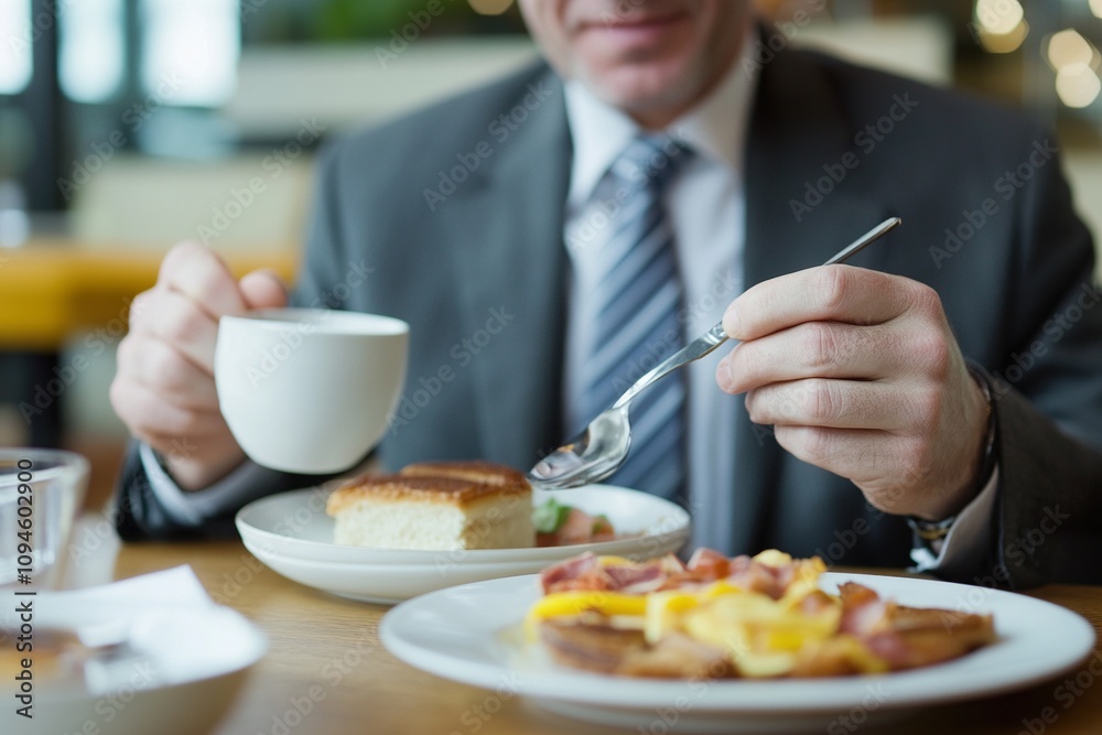 businessman having breakfast in a restaurant .month hot breakfast. businessman having breakfast in a restaurant .month hot breakfast.