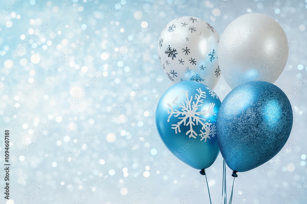 Winter Wonderland Christmas Balloons: The background is an icy white gradient with soft bokeh effects and space for a personalized holiday message. Winter Wonderland Christmas Balloons: The background is an icy white gradient with soft bokeh effects and space for a personalized holiday message.