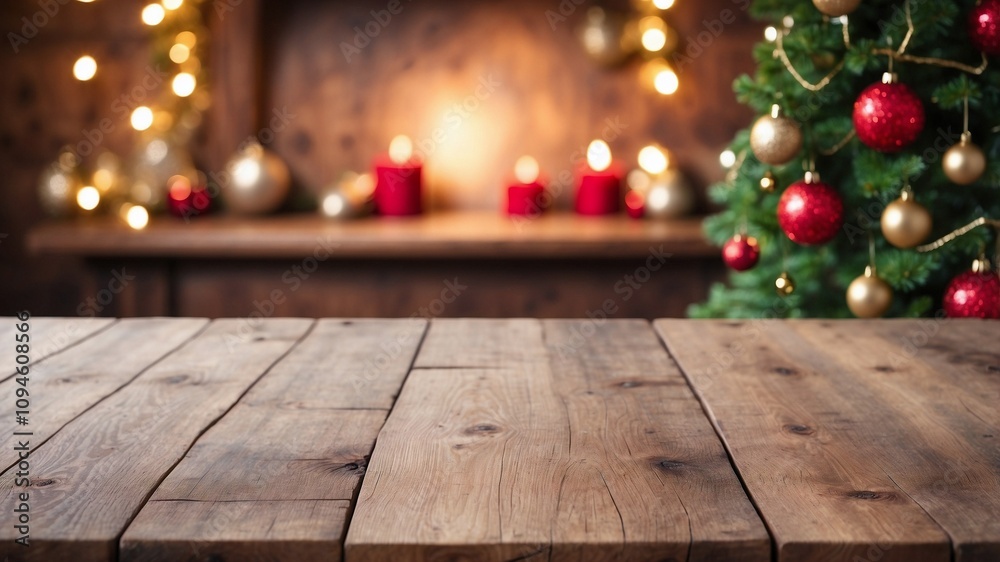 Empty Wooden Table Background Blurred New Year Theme Empty Wooden Table Background Blurred New Year Theme
